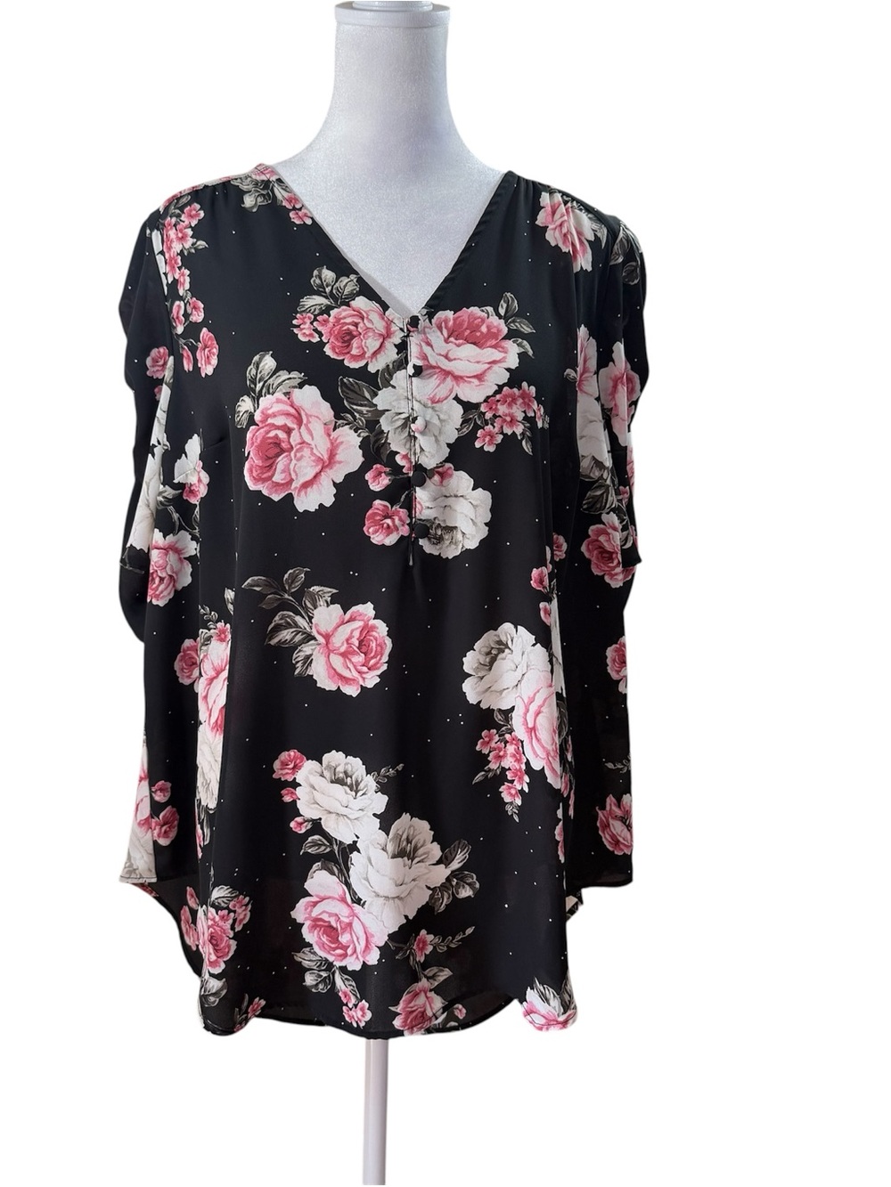 Womens Torrid Harper Blouse Floral Black Short Sleeve Dress Top